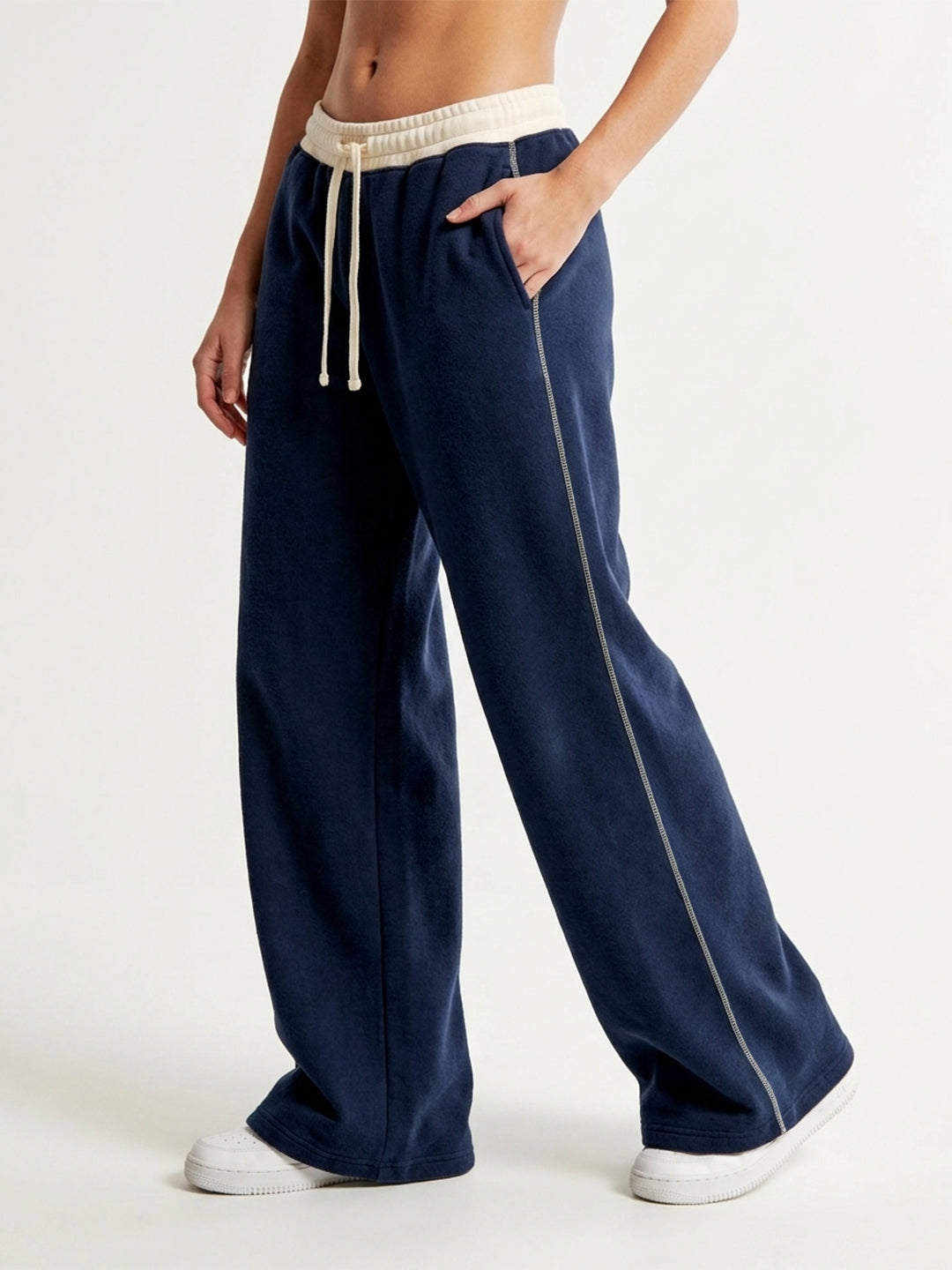 Women Relaxed Fit Wide Leg Trackpants Navy