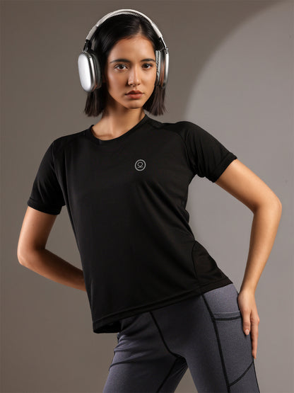 Women's Half Sleeves Dry Fit Gym T-shirt Black