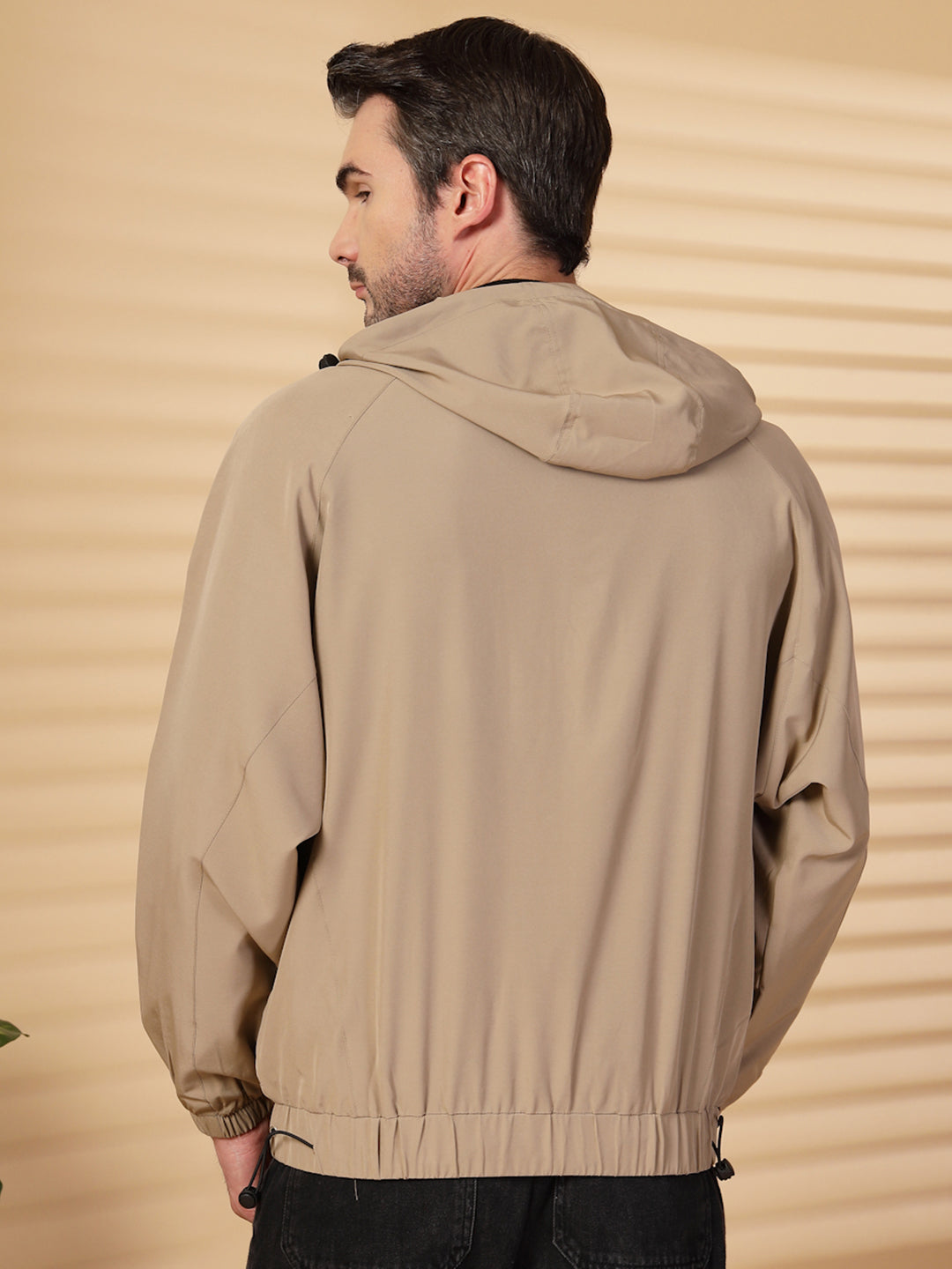 Men Winter Sports Oversized Windcheater Hooded Jacket Khaki