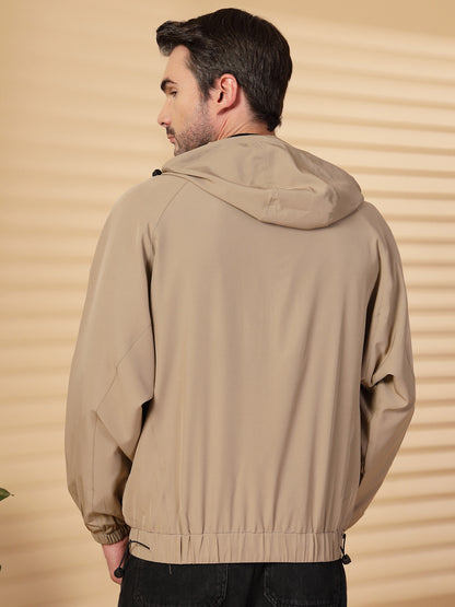 Men Winter Sports Oversized Windcheater Hooded Jacket Khaki
