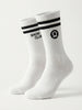 CHKOKKO Show Up Club Crew Socks – White with Black Stripes