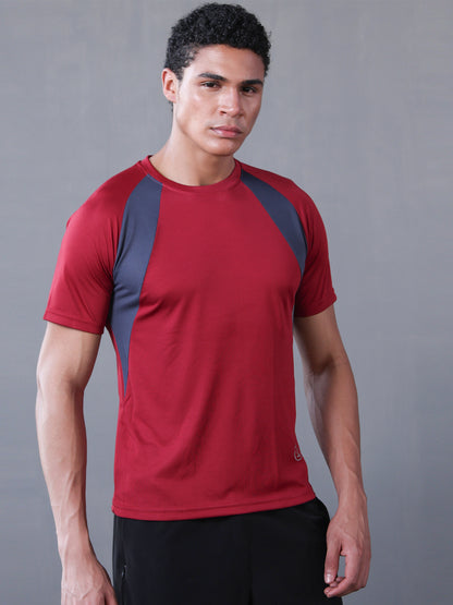 Men's Half Sleeves Dry Fit Gym T-shirt Maroon Grey