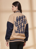 Women Oversized Winter Wear Varsity Jacket with Ribbed Cuffs