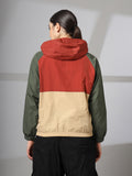 Women Colourblocked Hooded Windcheater Oversized Sports Jacket