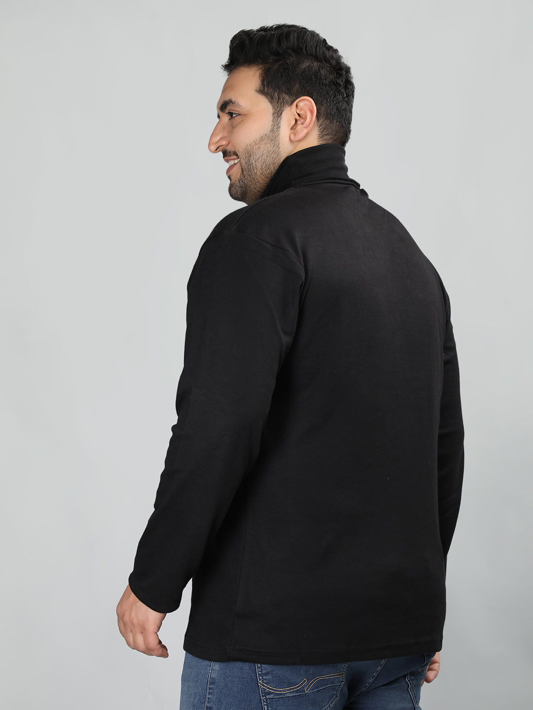 Men Black Winter Wear Cotton Turtle Neck Regular Fit T Shirt