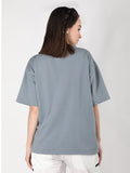 Women Oversized Cotton Solid Round Neck Tshirts