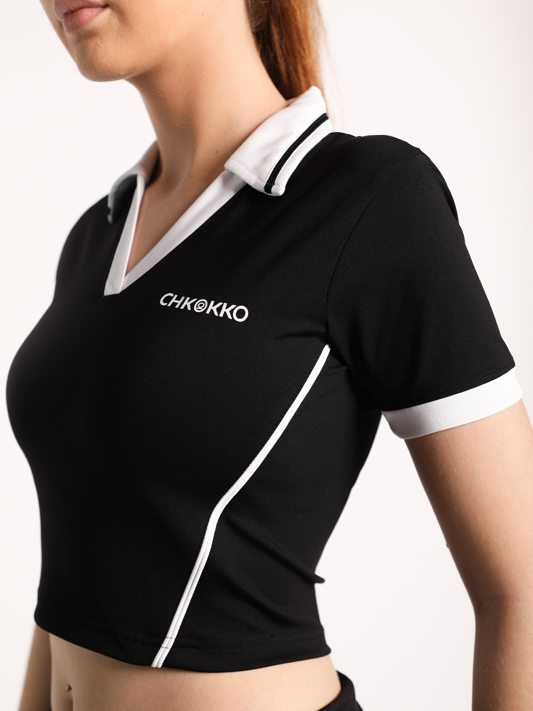 Women Half Sleeve Collar Neck Crop Top