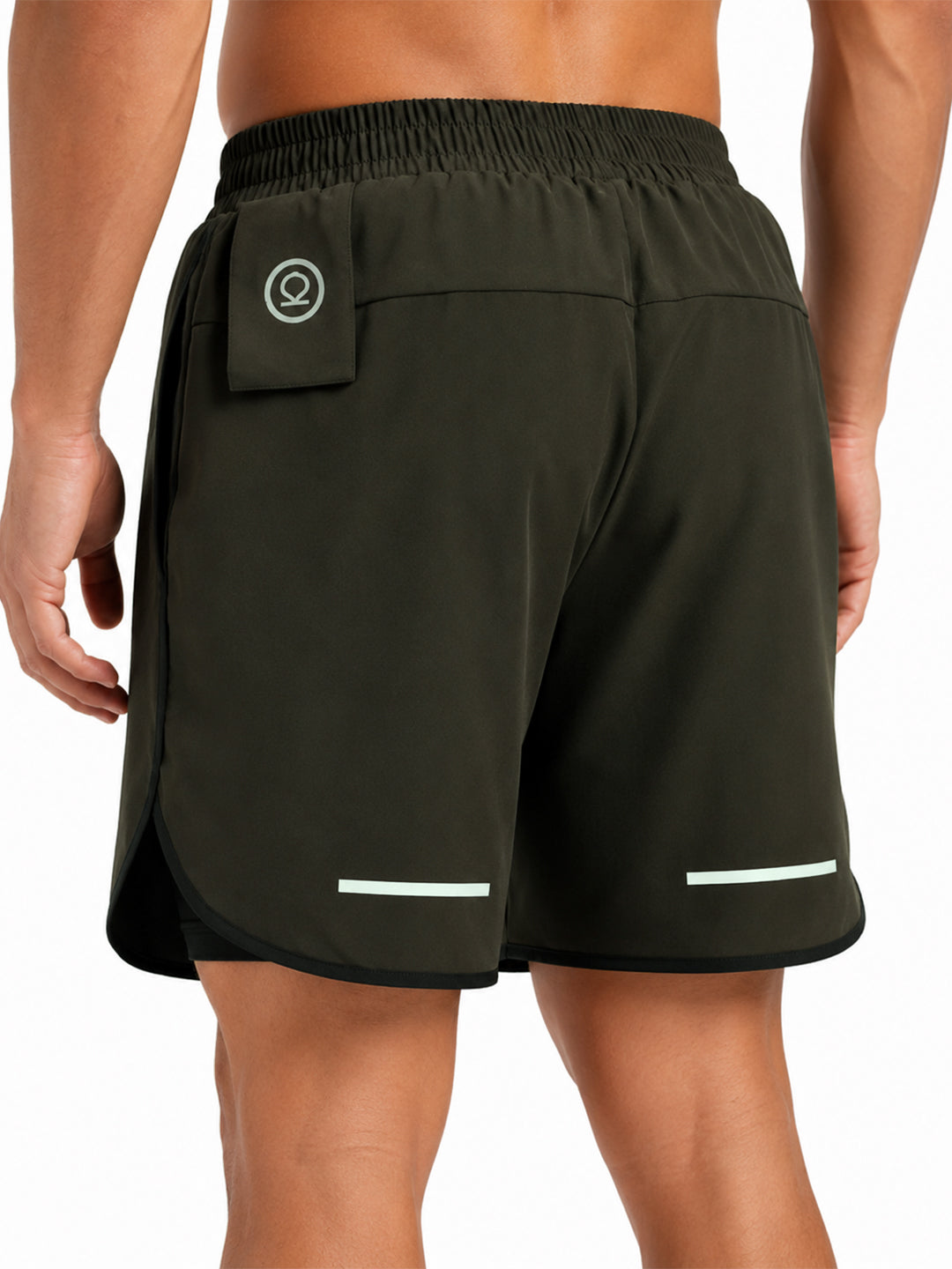 Men Double Layered Sports Running Shorts Olive Black