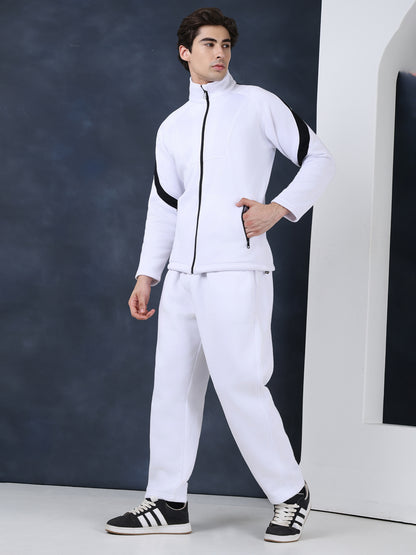 Men White Black Full Zipper Winter Tracksuit