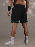 Men Double Layered Sports Running Shorts Black