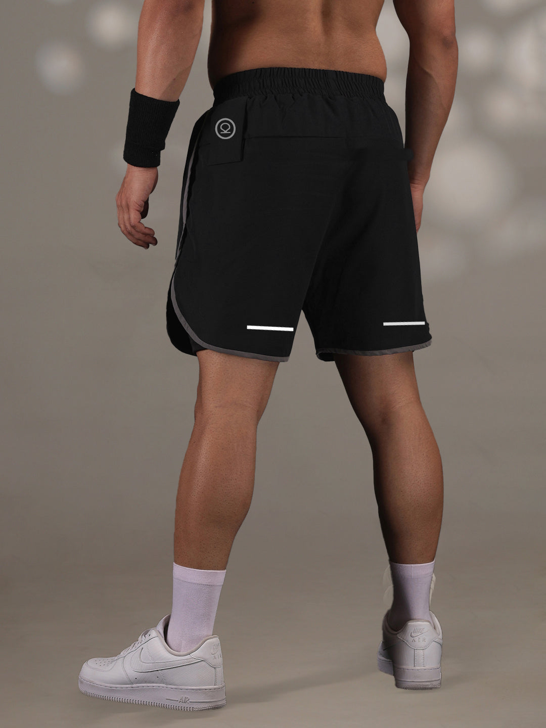 Men Double Layered Sports Running Shorts Black