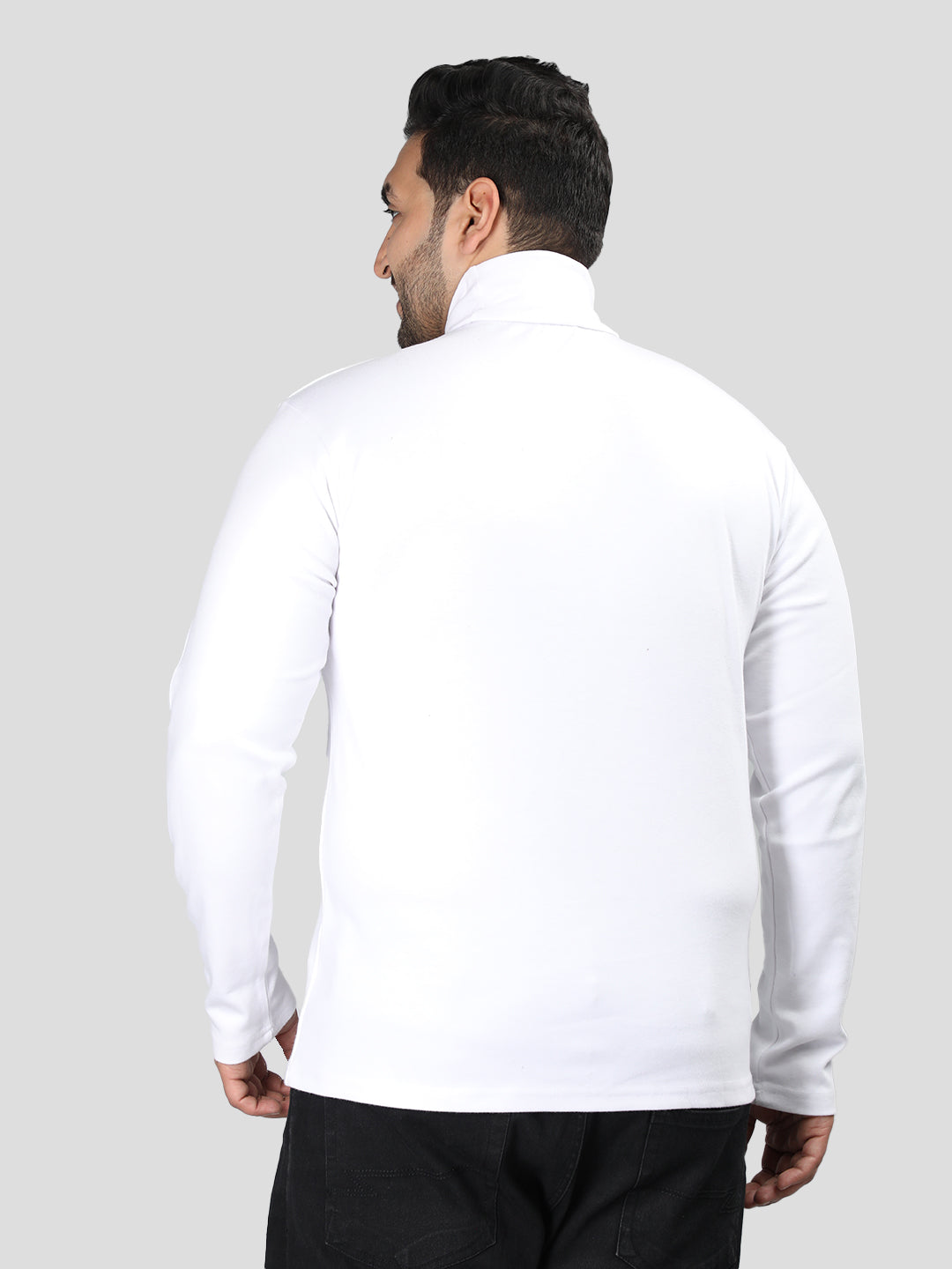 Men White Winter Wear Cotton Turtle Neck Regular Fit T Shirt