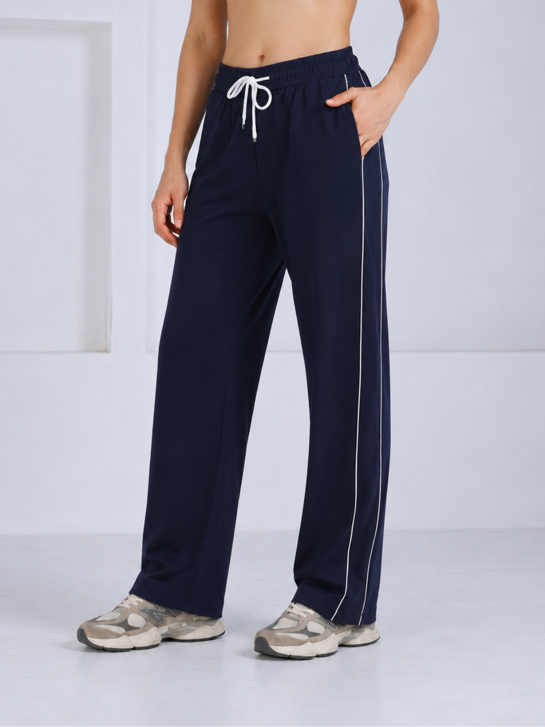 Women's Sports Track Pants with Side Stripes Navy