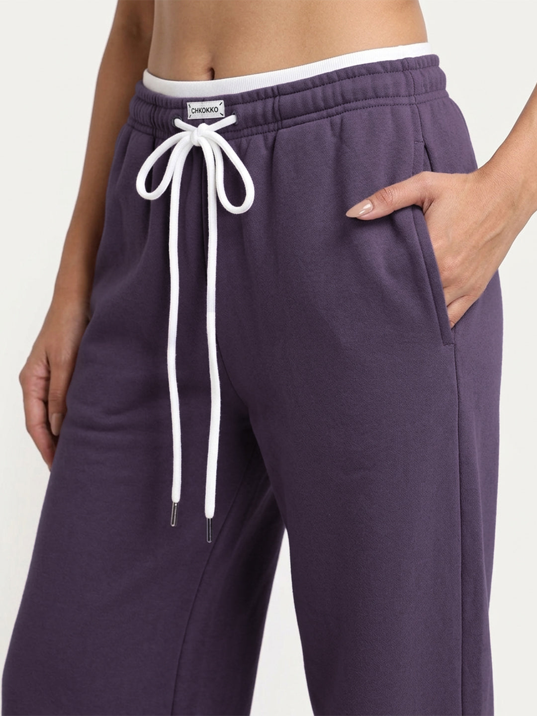 Women Relaxed Fit Wide Leg Trackpants Purple