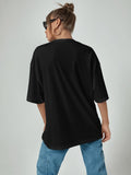 Women Oversized Cotton Solid Round Neck Tshirts