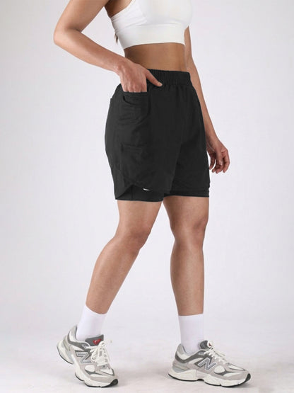 Women’s Double Layer Sports Running Shorts Black