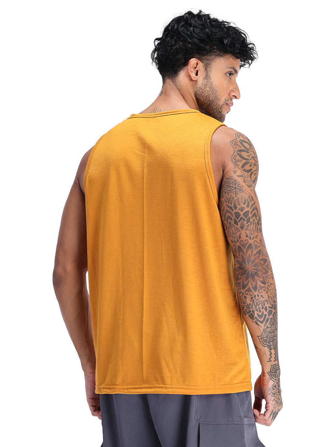 Men's Mustard Sleeveless Gym Tanktop
