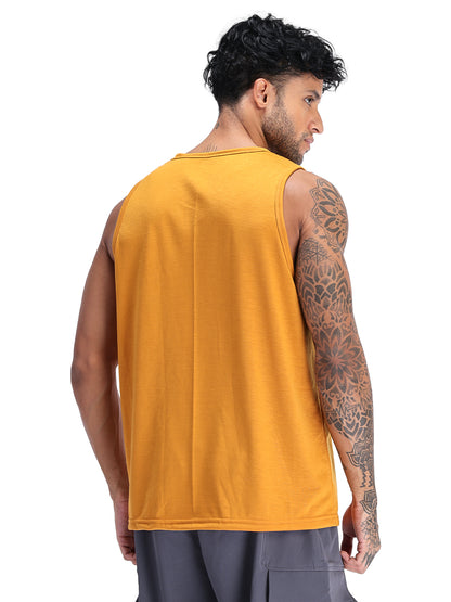 Men's Mustard Sleeveless Gym Tanktop