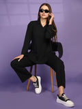 Women's Black Solid Summer Polyester Co-ord set