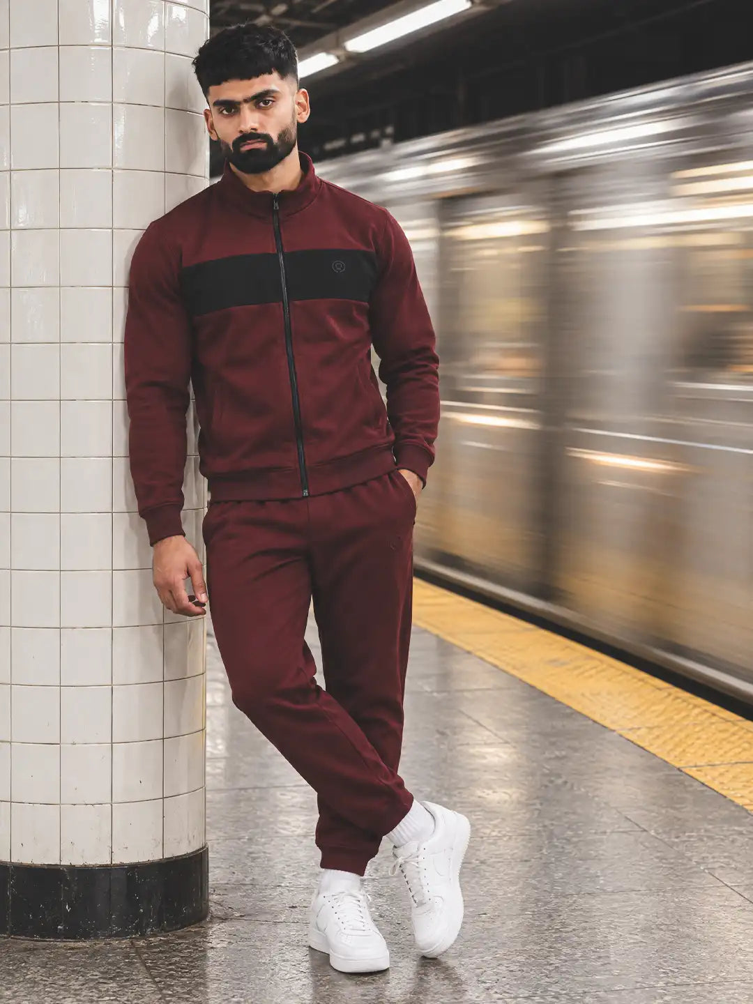 Wine Black Heavy Fleece Winter Tracksuit Men