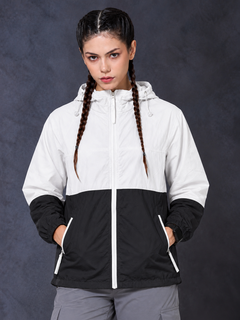 Women’s White Black Lightweight Hooded Windcheater Jacket