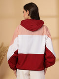 Women Colourblocked Hooded Windcheater Oversized Sports Jacket