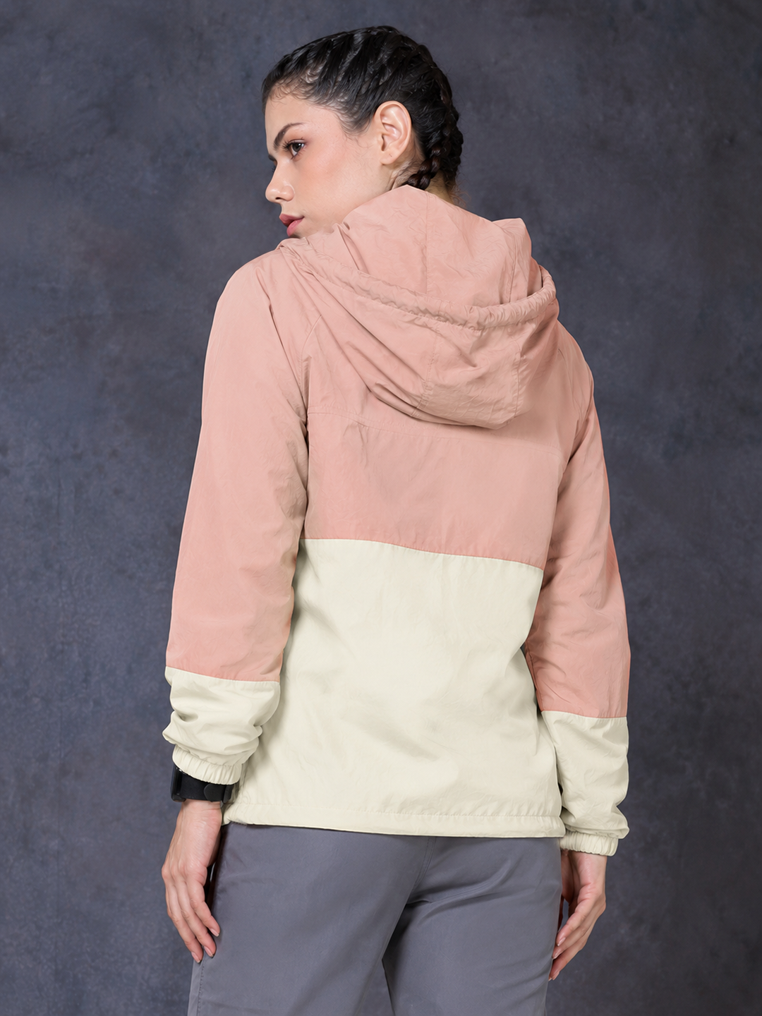 Women’s Peach Cream Lightweight Hooded Windcheater Jacket