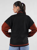 Women Oversized Winter Wear Varsity Jacket with Ribbed Cuffs