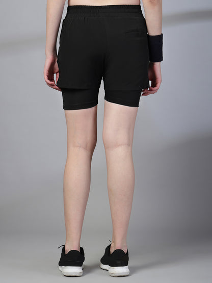 Women's Double Layered Dry Fit Sports Running Shorts Black