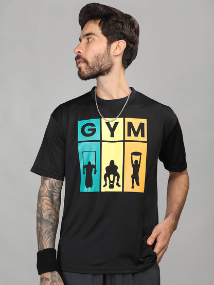 Men's Round Neck Gym Sports T-Shirt Black