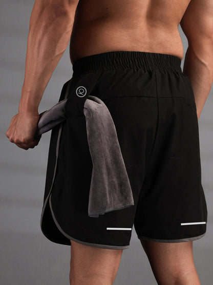Men Double Layered Sports Running Shorts Black Grey