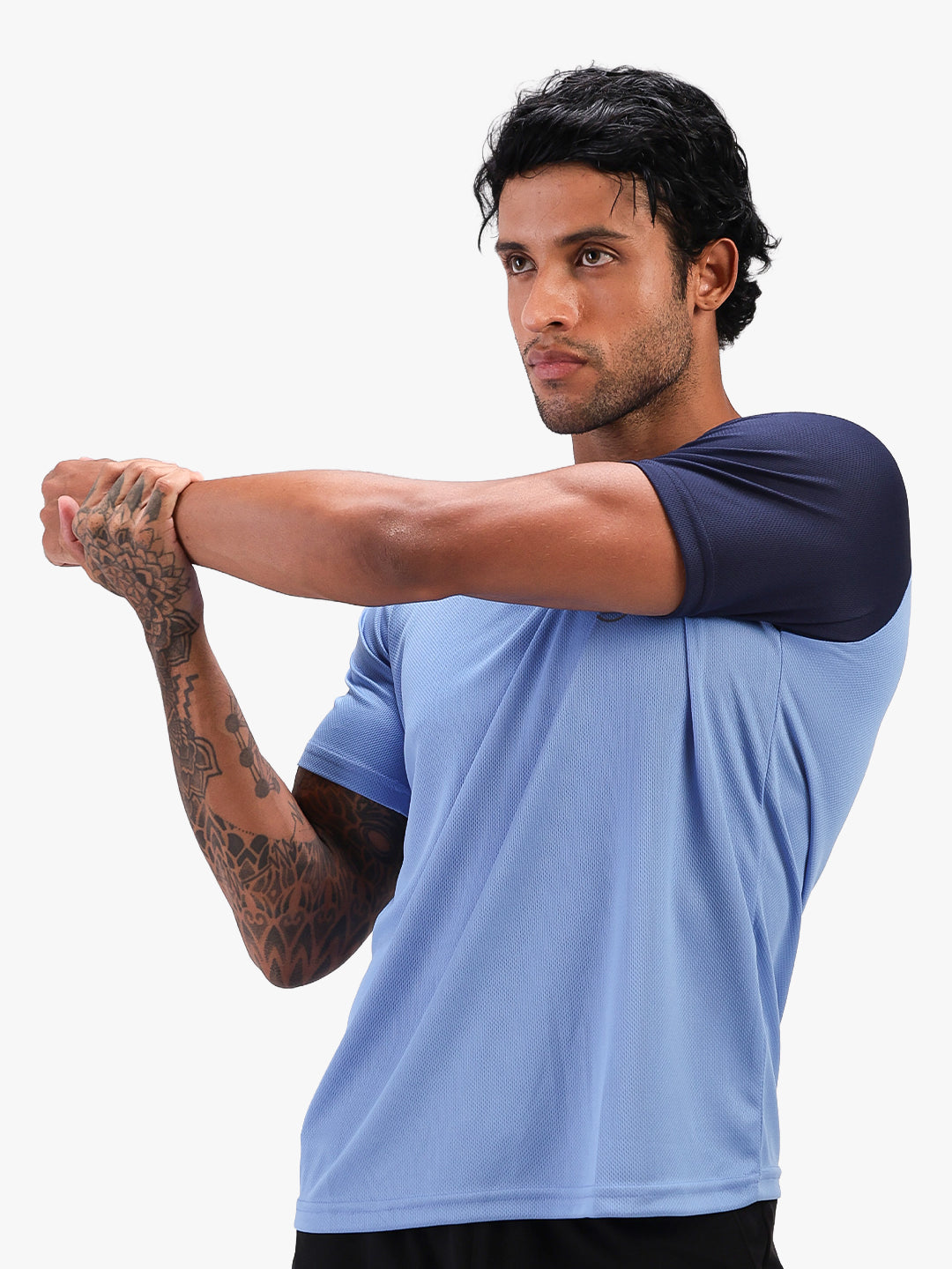 Men's Solid Raglan Dry Fit Gym T-Shirt Blue Navy