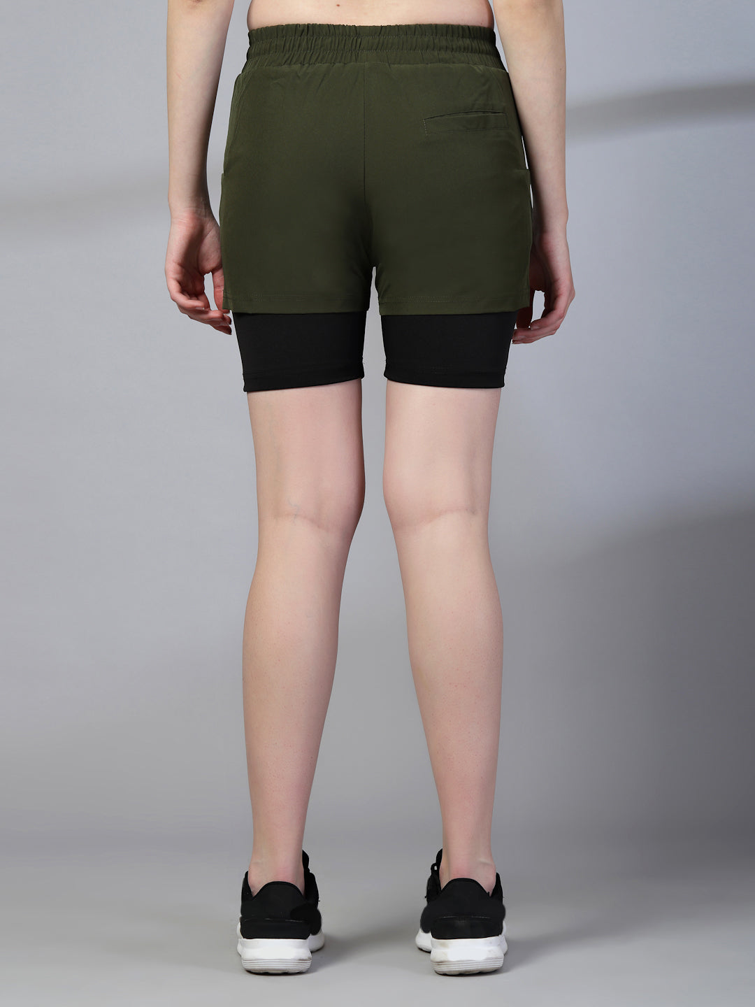 Women's Double Layered Sports Running Shorts Olive Black