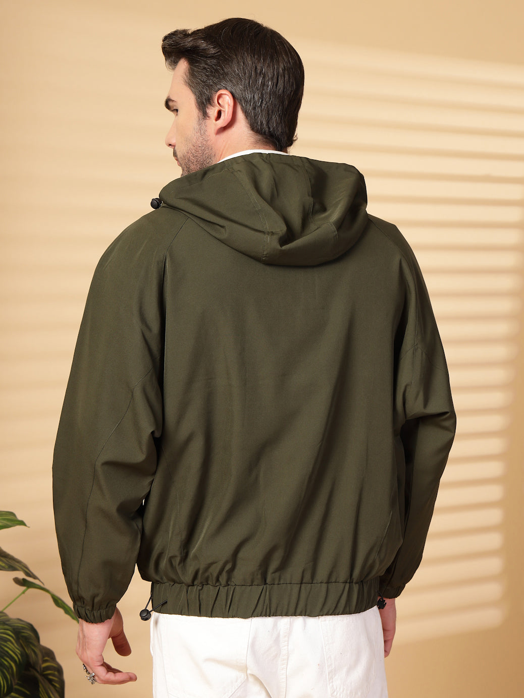 Men Winter Sports Oversized Windcheater Hooded Jacket Olive