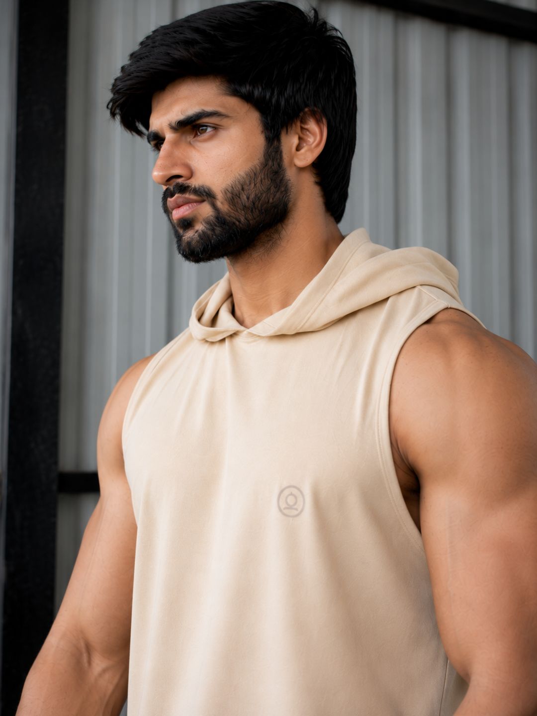 Men Cream Cotton Gym Tanktop Sleeveless Sports Vest