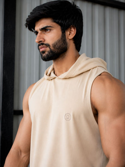 Men Cream Cotton Gym Tanktop Sleeveless Sports Vest
