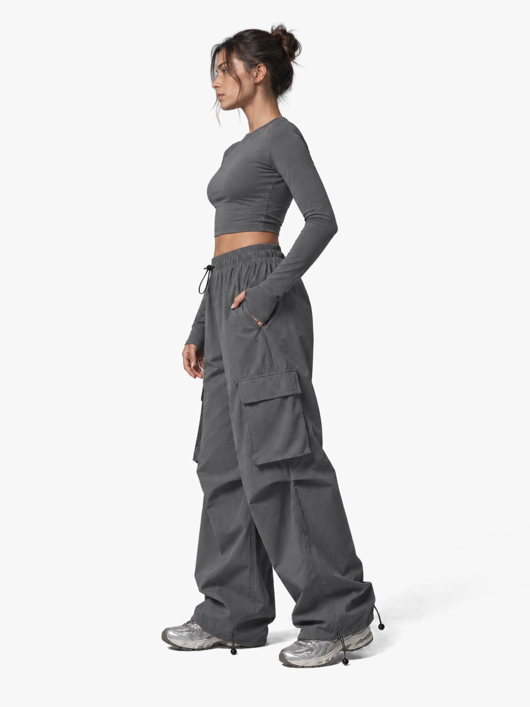 Women's Mid Waist Baggy Cargo Parachute Pants