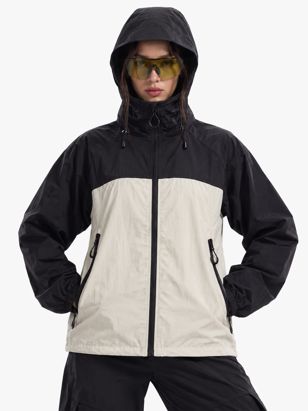 Women's Black White Hooded Sunscreen Jacket UPF 50+ | UV & Sun Protection