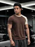 Men's Half Sleeves Sports Gym T-shirt Cream Coffee