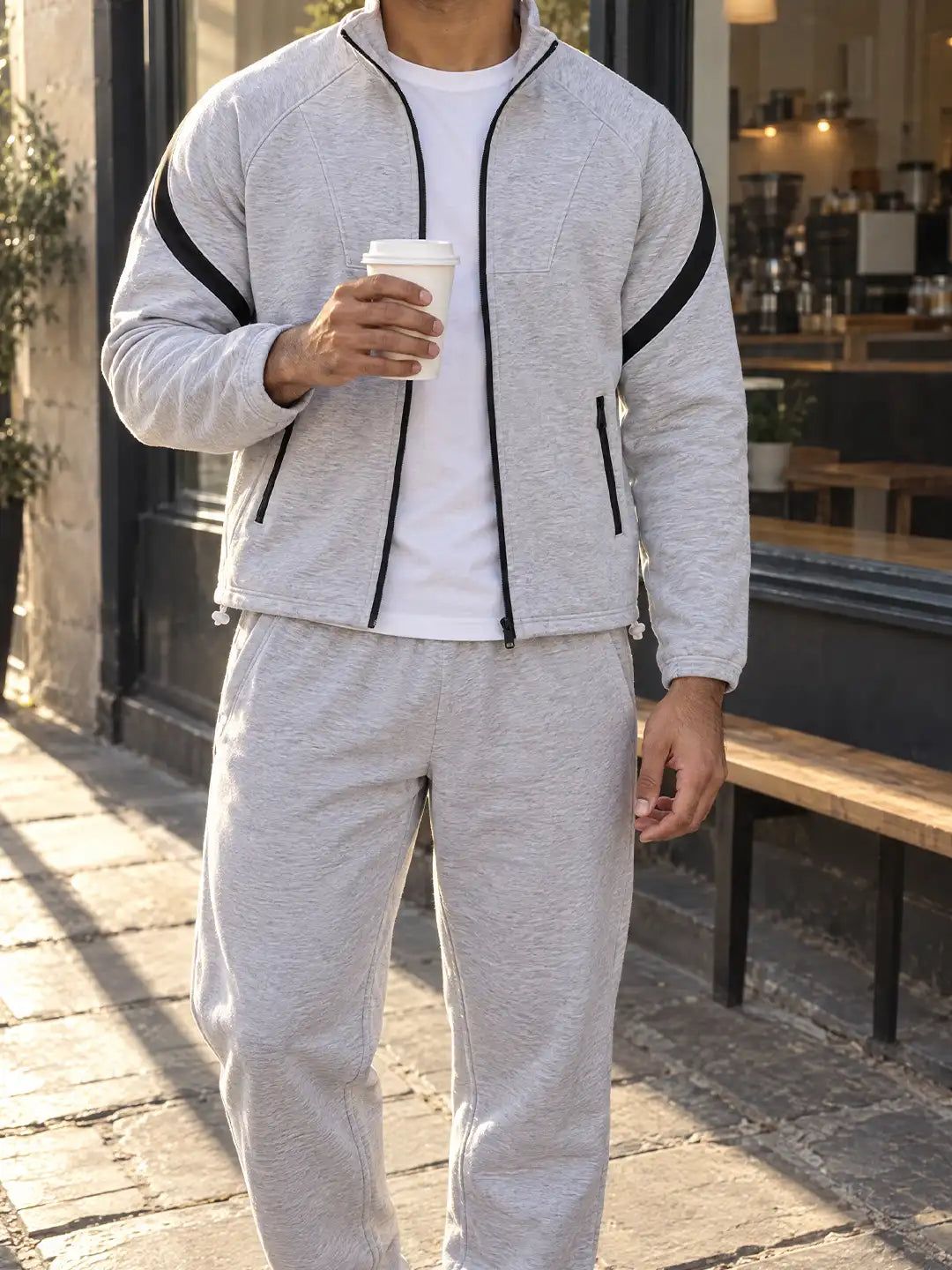 Grey Black Heavy Fleece Winter Tracksuit Men