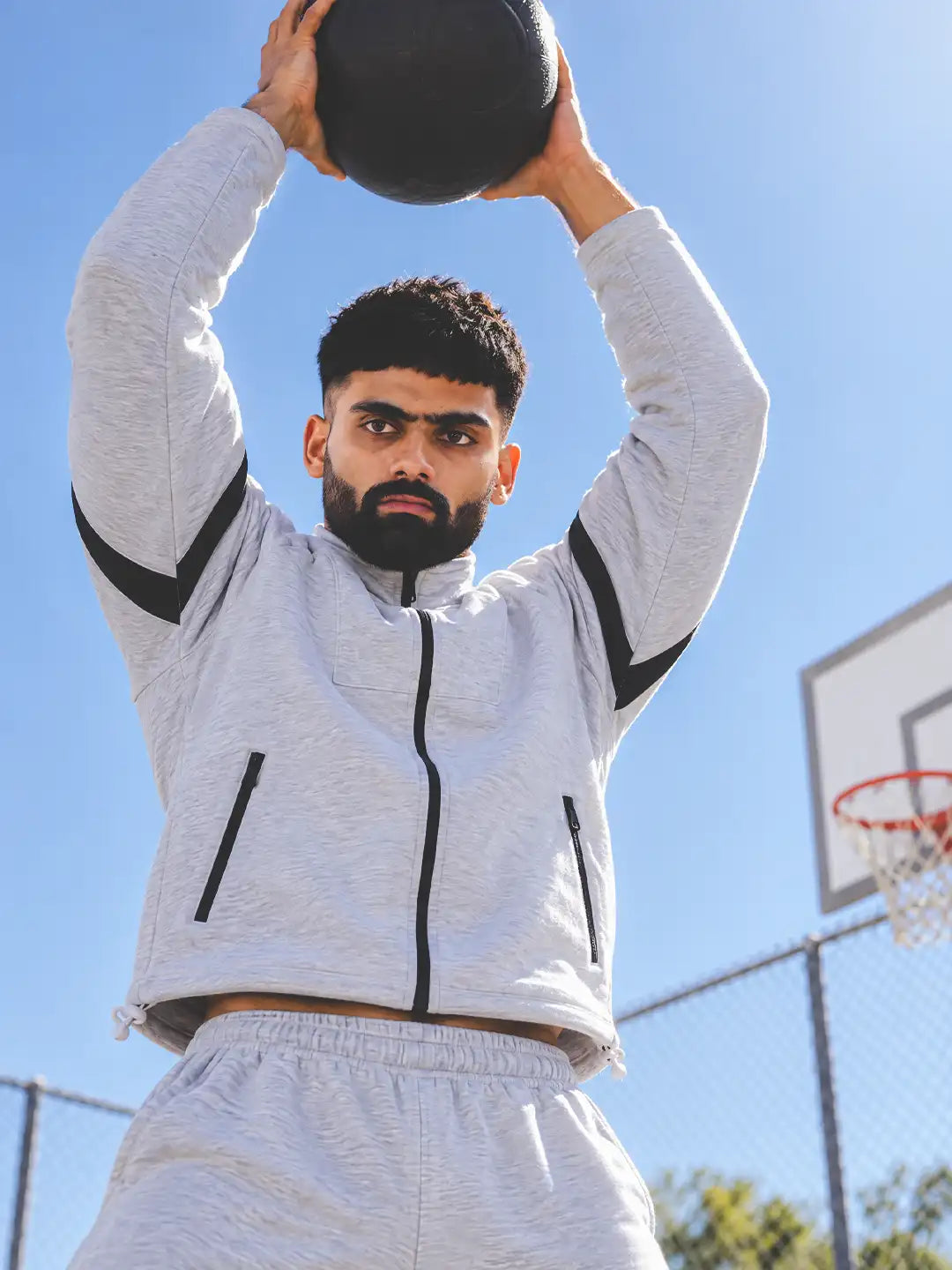 Grey Black Heavy Fleece Winter Tracksuit Men