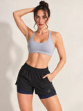 Women's Double Layered Dry Fit Sports Running Shorts Black Purple