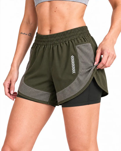 Women’s Double Layer Sports Running Shorts Olive