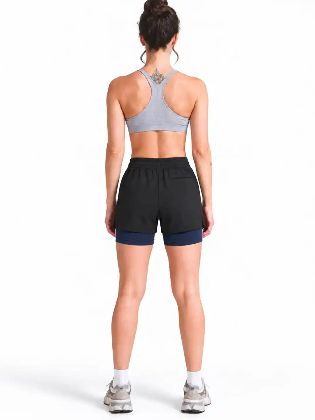Women's Double Layered Dry Fit Sports Running Shorts Black Purple