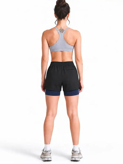 Women's Double Layered Dry Fit Sports Running Shorts Black Purple