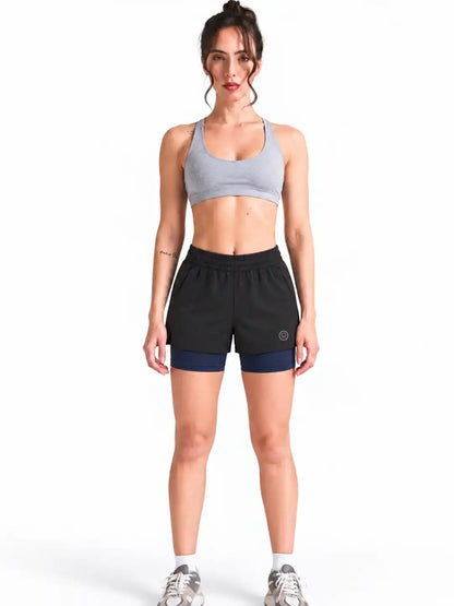 Women's Double Layered Dry Fit Sports Running Shorts Black Purple