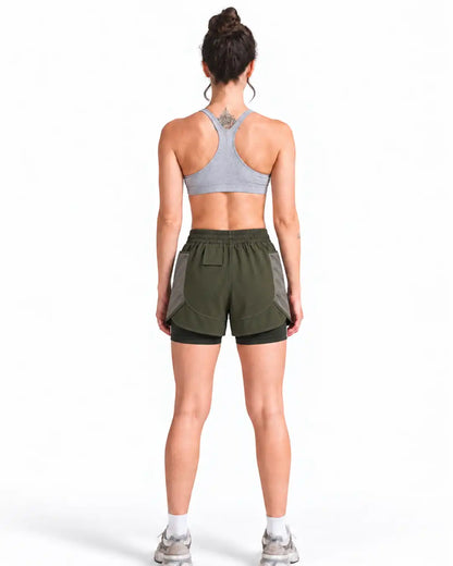 Women’s Double Layer Sports Running Shorts Olive
