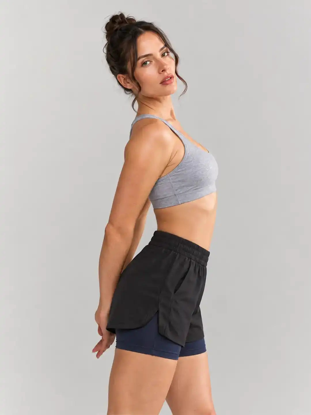 Women's Double Layered Dry Fit Sports Running Shorts Black Purple