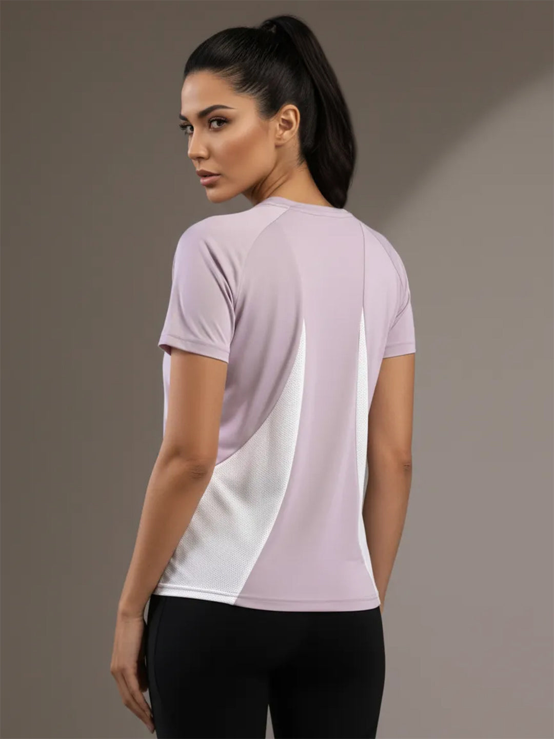 Women's Half Sleeves Dry Fit Gym T-shirt Lavender White