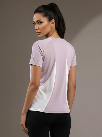 Women's Half Sleeves Dry Fit Gym T-shirt Lavender White